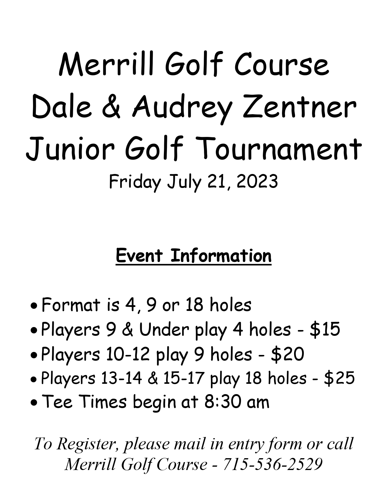 Junior Golf Tournament Merrill Golf Club